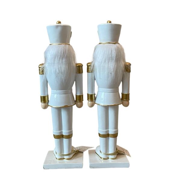 34th & Pine White Gold NUTCRACKERS 14in Wood Set of 2 Holiday Glam NEW - Picture 6 of 15